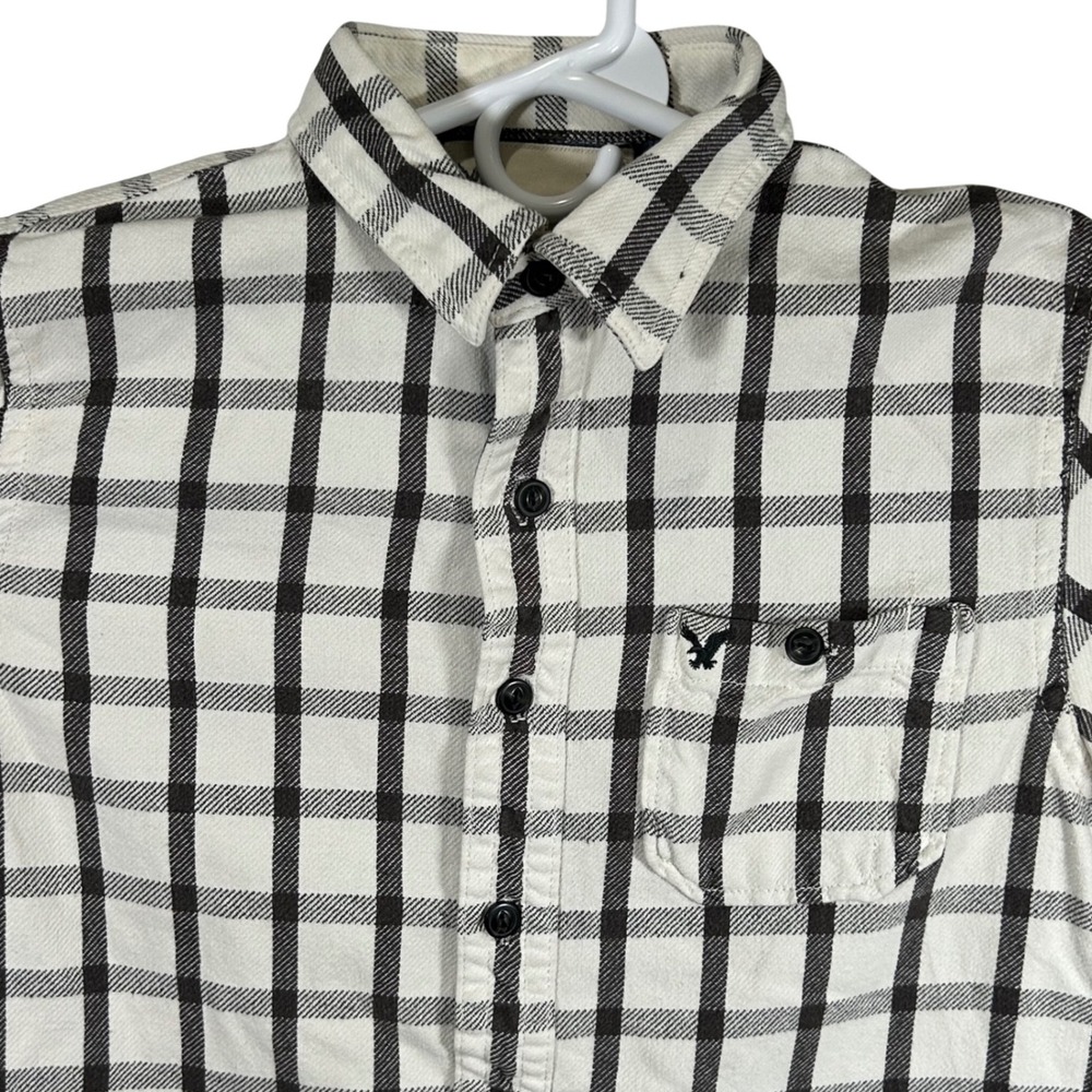 American Eagle Outfitters Mens Medium White Black Grid Plaid Flannel Shirt M